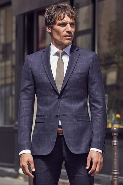 Costume sur mesure bleu carreaux fenêtre Jean de Sey